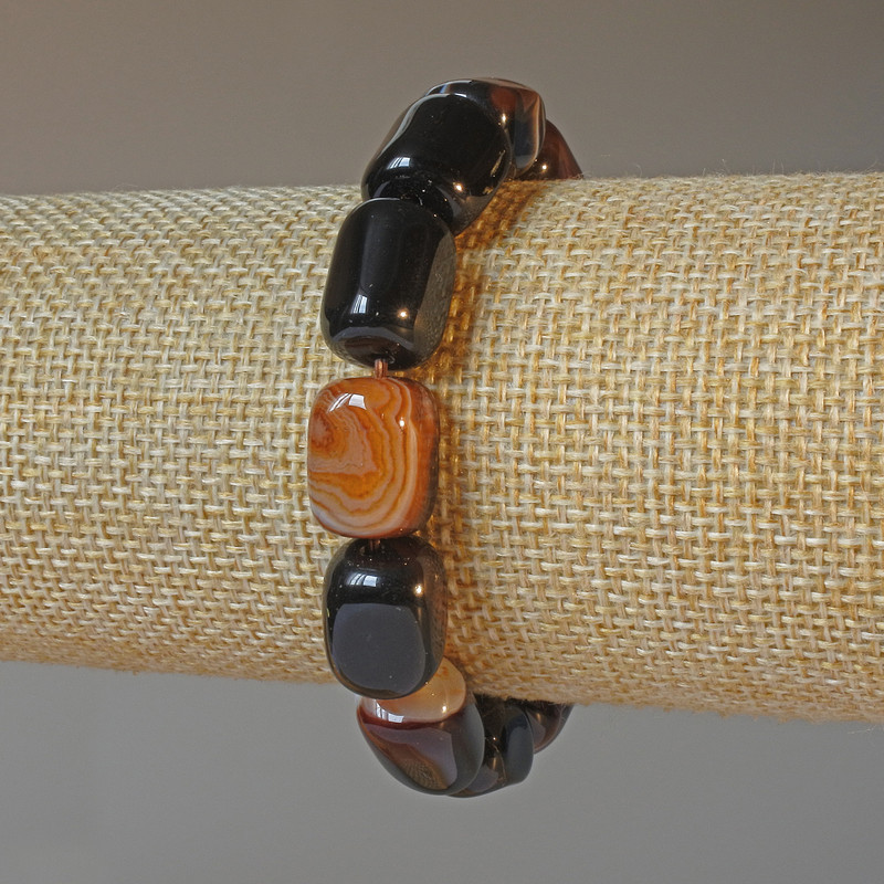 Brown Agate Bracelet, natural stone blocks, 11x15 mm, length 18 cm, stretch