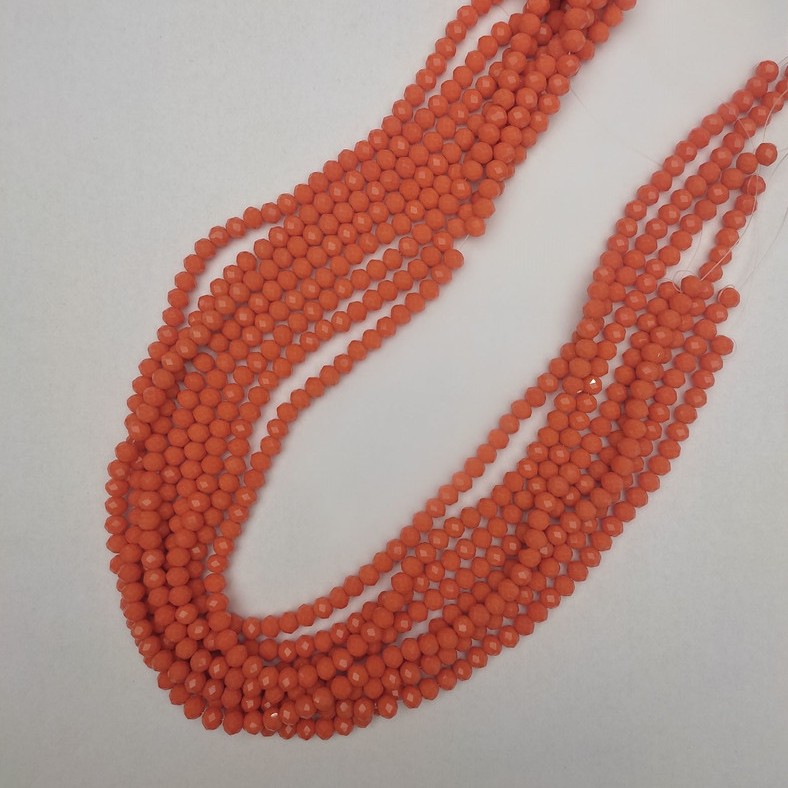 Orange Czech Crystal Faceted Rondelle Beads, 6x5 mm diameter ±, 43 mm length ± on beading thread