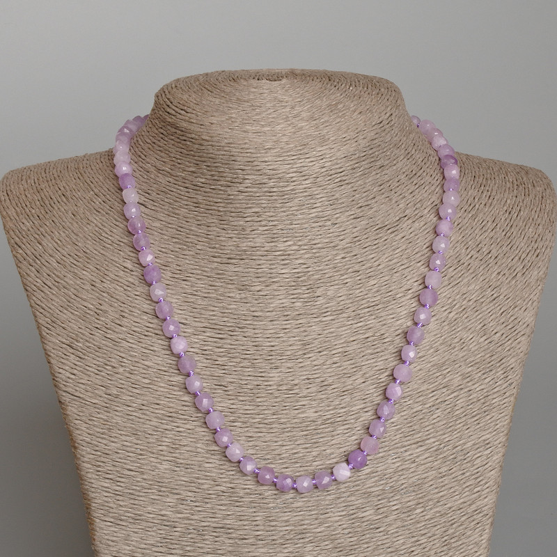 Kunzite necklace, natural stone, faceted cube beads, 5.5 mm diameter, 48 cm length