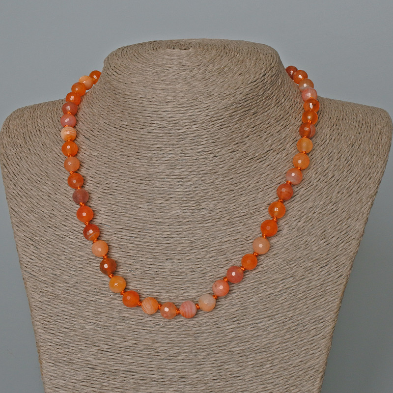 Carnelian Necklace, Natural Stone, Faceted Bead, 8 mm Diameter, 50 cm Length