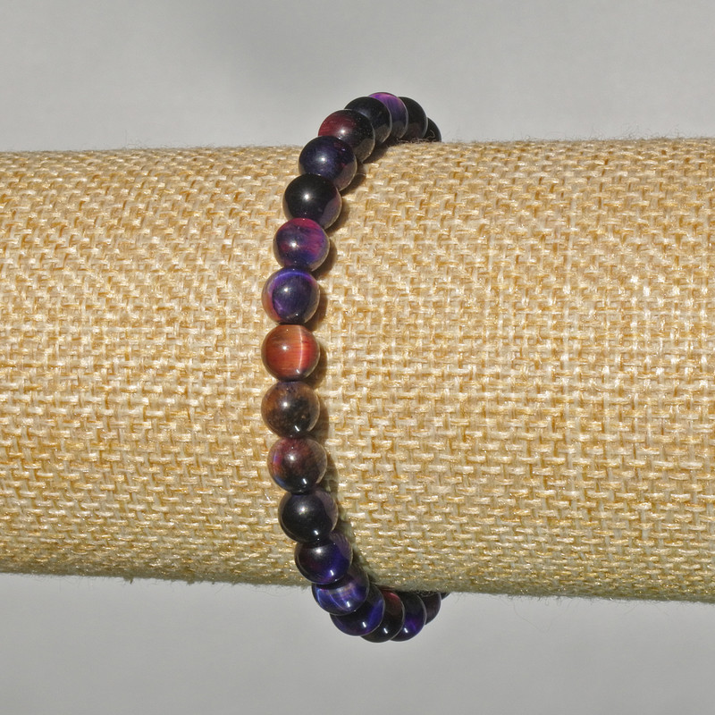 Bracelet with Multicolored Cat's Eye natural stone, smooth beads, diameter 6 mm, length 18 cm, stretch
