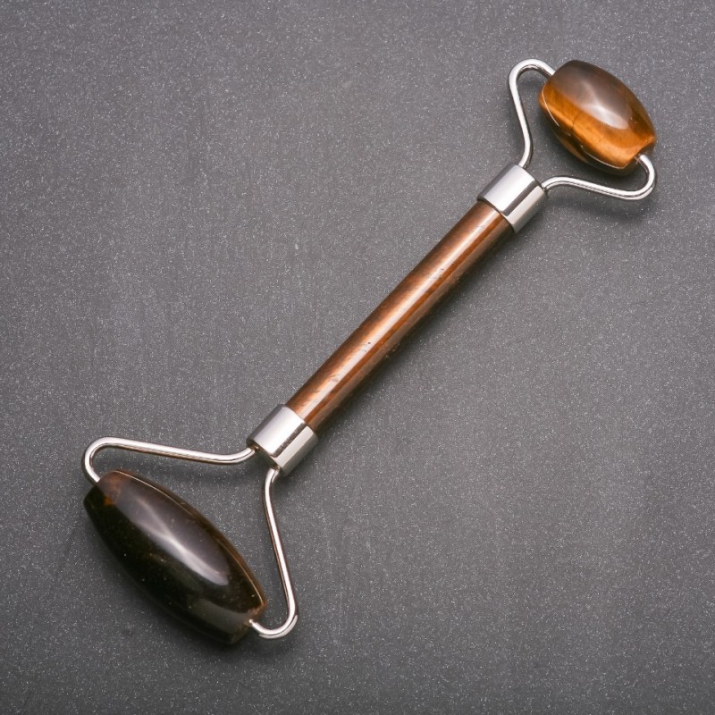Tiger's Eye Natural Stone Massager, 14 cm, Silver-Toned Metal