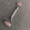 Rose Quartz Stone Massager, Double-Sided, 14.5 cm, Silver-Colored Metal
