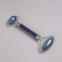 Lazurite Stone Roller Massager, Two-Sided, 14.5 cm, Silver Metal