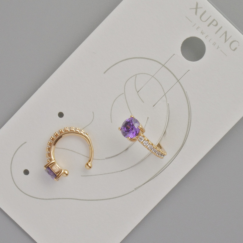 Xuping cuff with violet crystal and white rhinestones, diameter 13x5 mm +/- 18K gold plating