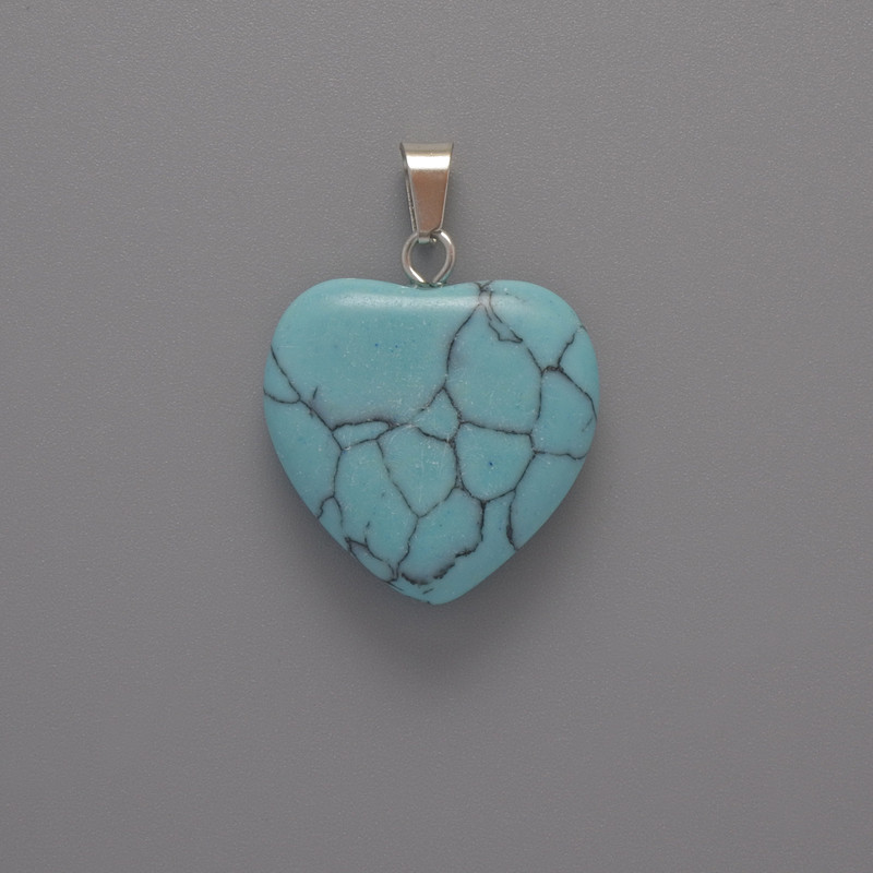 Heart pendant Turquoise blue (artificial), diameter 20x20x6mm+-, length 28mm+-