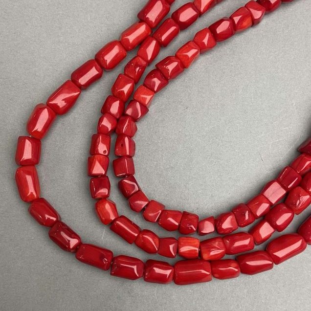 Natural Coral Beads, Tumbled, Diameter 9–14×8–9 mm, Length 40 cm ± on fishing line