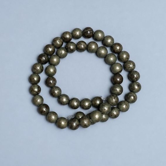 Pyrite beads, natural stone, smooth ball, diameter 8 mm ±, length 39 cm ± on beading thread