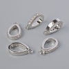 Pendant base with white rhinestones, silver-tone metal, 15x3 mm ± 1 pc