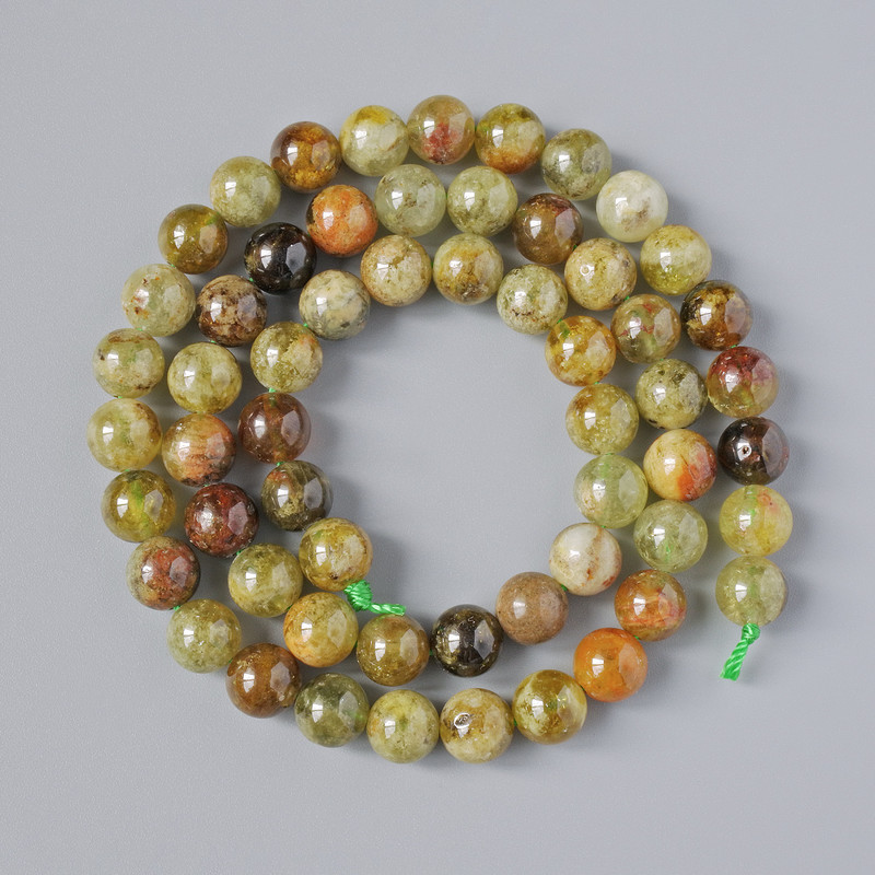 Grossular beads (green garnet) natural stone smooth beads, diameter 7 mm ±, length 38 cm ± on thread