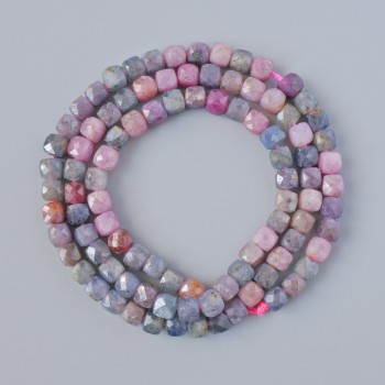 Beads Sapphire and Ruby natural stone faceted cube, diameter 4mm+-, length 39cm+- on a string