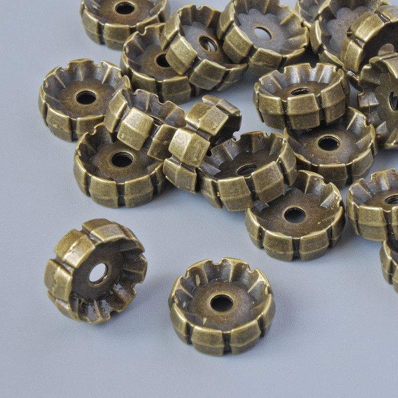 Bronze bead-insert finding, diameter 10×3.5 mm, hole diameter 2 mm, pack of 22 pcs ±