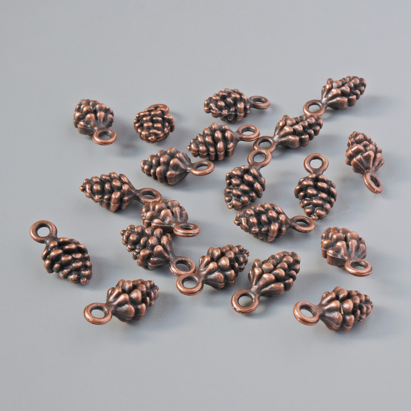Pendant hardware 'Pinecone', size 13x7 mm, hole size 1.7 mm, packaging 20 pcs ±, copper-colored metal