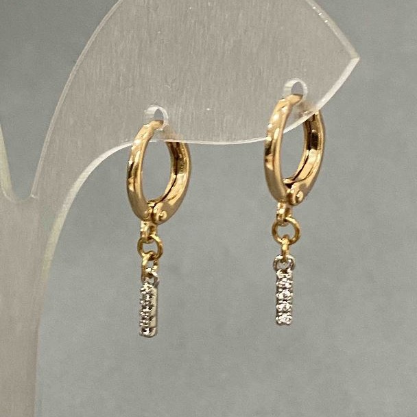 Xuping Earrings with White Crystals, 7x2 mm Diameter, 23 mm Length, 18K Gold Plating