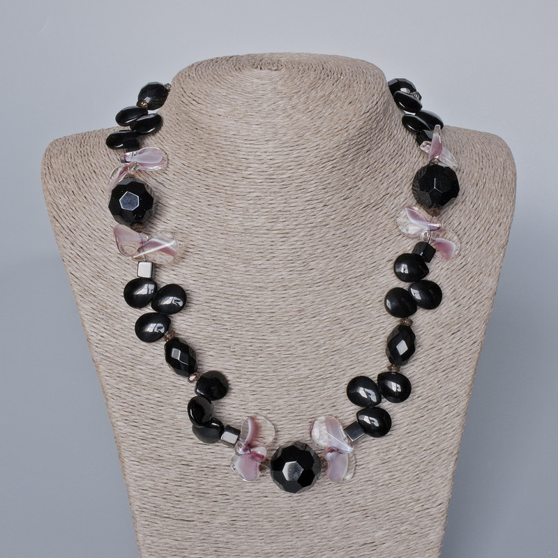 Намисто Агат чорний та Чеський Кришталь, довжина 49-51см+