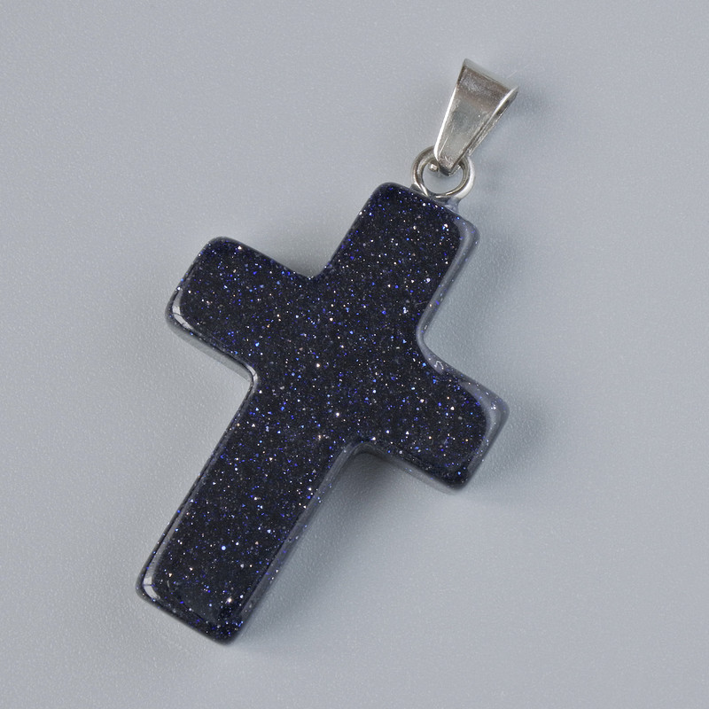 Cross Pendant with Aventurine Night of Cairo (synthetic) stone, 25×18 mm diameter, 34 mm length