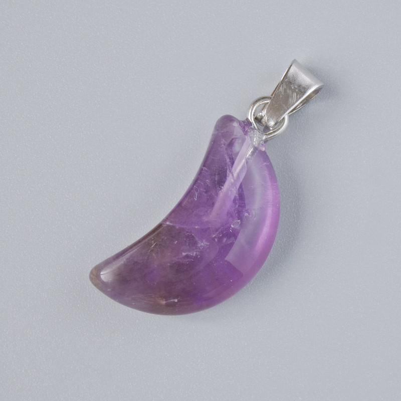 Clearance! Pendant "Moon" natural amethyst stone, diameter 18×10 mm+-, length 26 mm+-