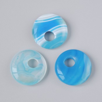 Donut pendant (bagel) Blue agate natural stone, diameter 18x5 mm ±, hole diameter 5 mm ±