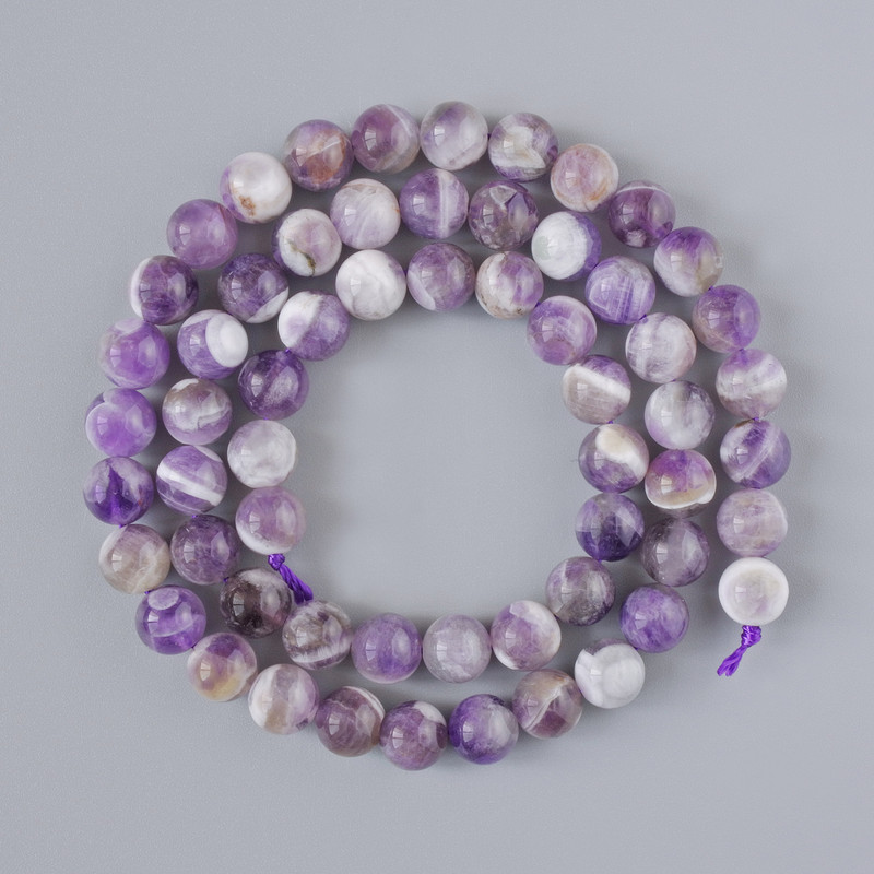 Natural Amethyst Beads, Smooth Round Beads, 6.5 mm Diameter, 38 cm Length on Thread