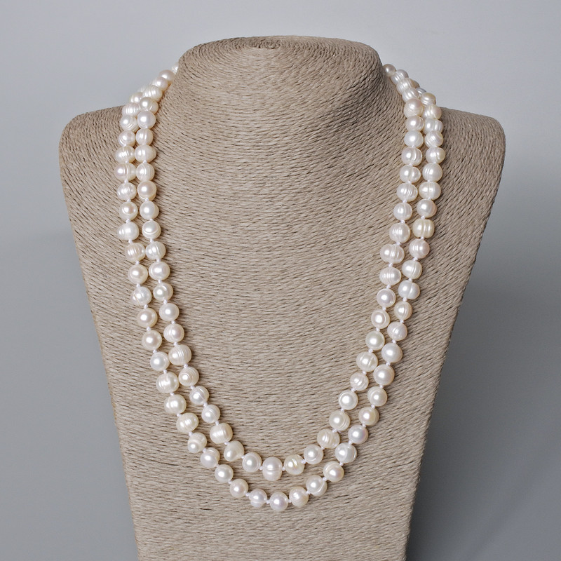 River Pearl Necklace, long textured pearls, 10x8 mm diameter, 116 cm long