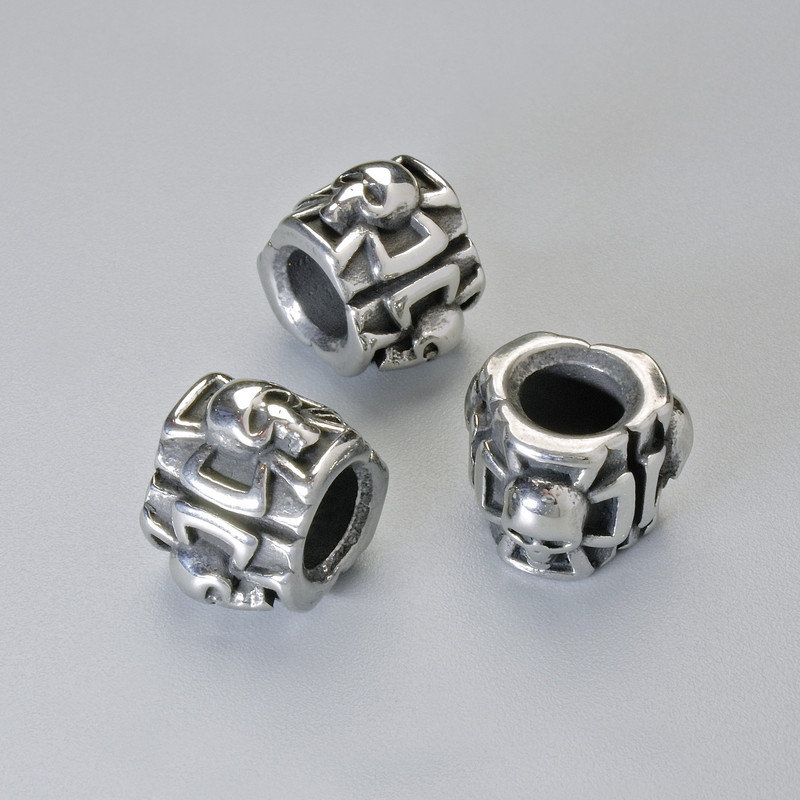 Bead-insert 'Skull', diameter 9×11 mm, hole diameter 5.1 mm, silver-colored metal, 1 pc