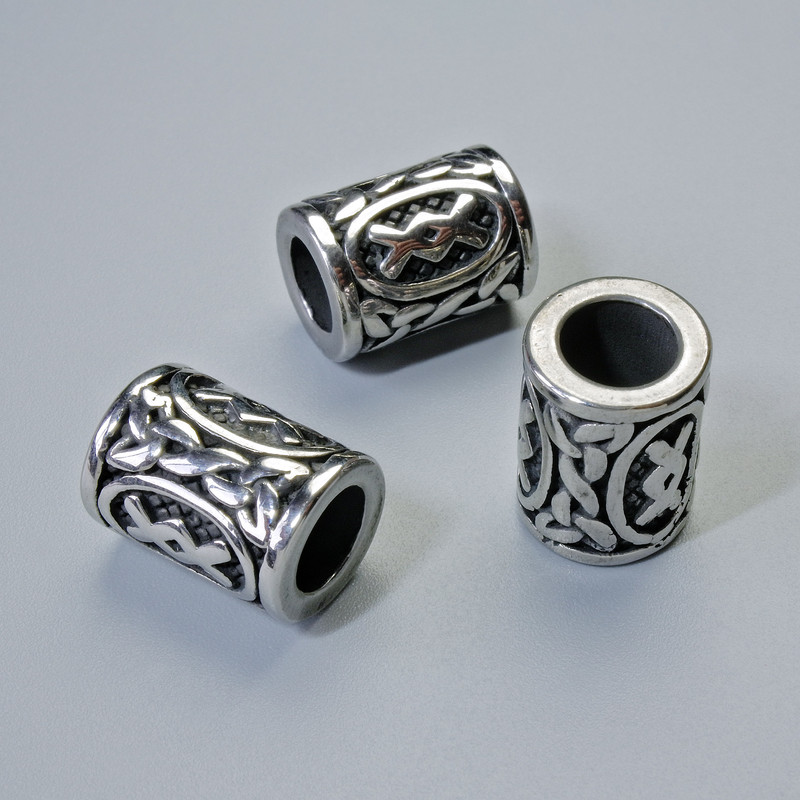 Bead finding 'Nordic Rune', diameter 13x10mm ±, hole diameter 6mm, silver metal color, 1 pc