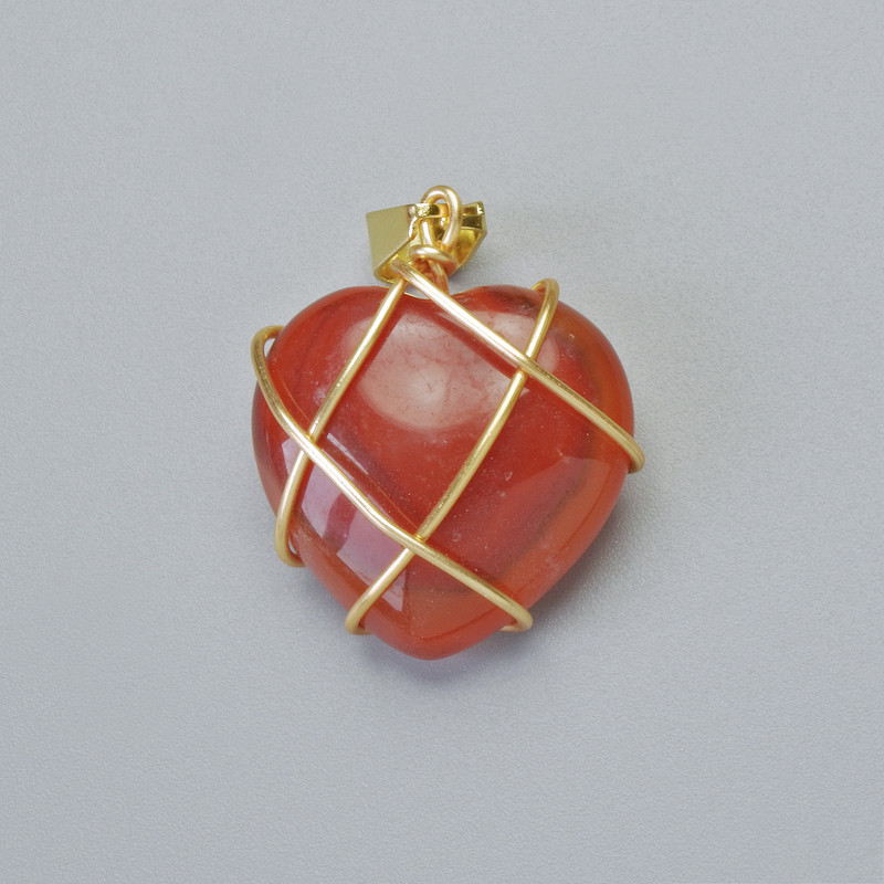 Clearance! Heart Pendant with Carnelian in a Golden Woven Setting, diameter 20×20 mm, length 30 mm ±