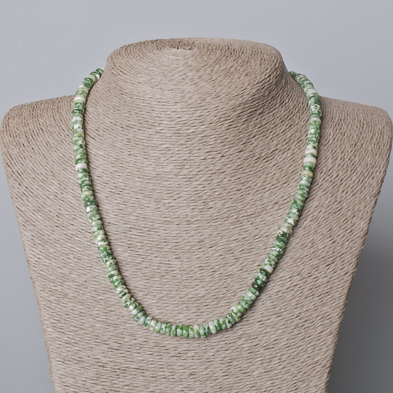 Moss Agate Necklace with Smooth Rondel Beads, 6x2.5mm, 45-49 cm