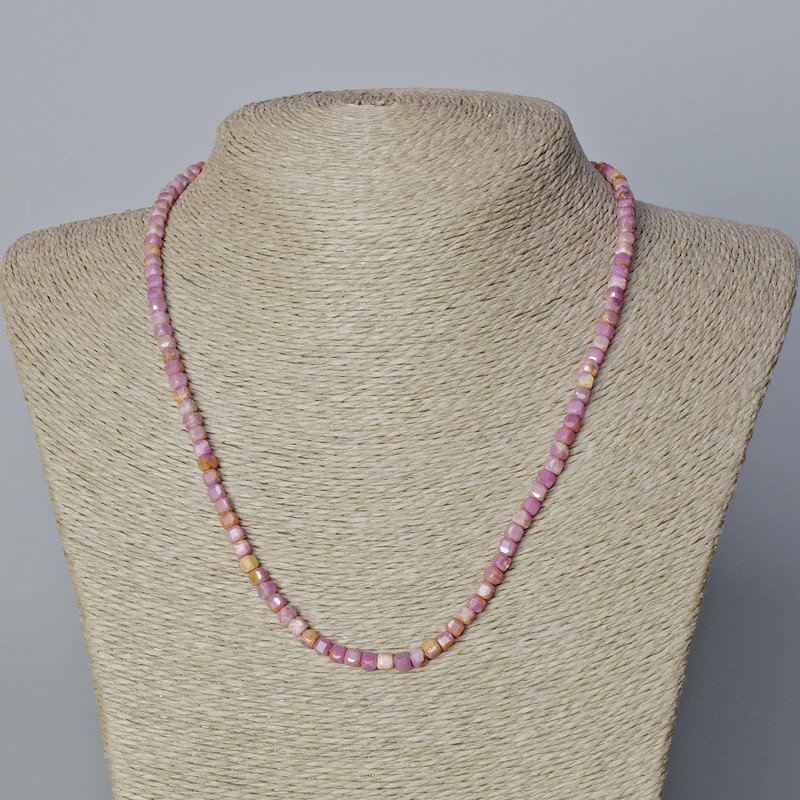 Phosphosiderite Necklace, natural stone, faceted cube beads, 4 mm diameter, 45–48 cm length
