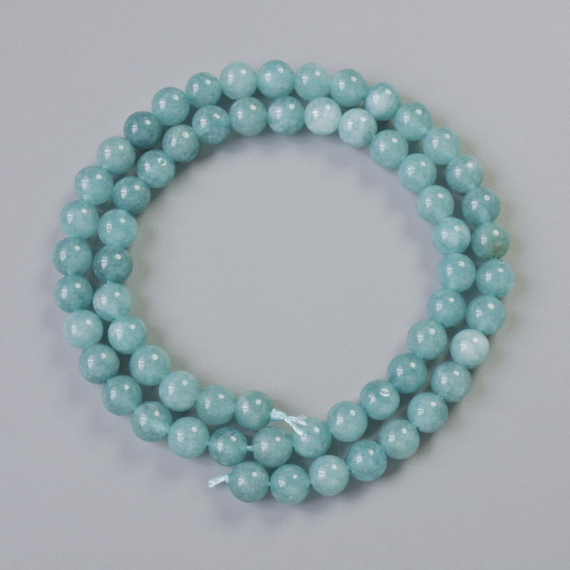 Aquamarine Beads, Natural Stone, Smooth Round Beads, Diameter 6.5 mm, Length Approximately 38 cm on a String