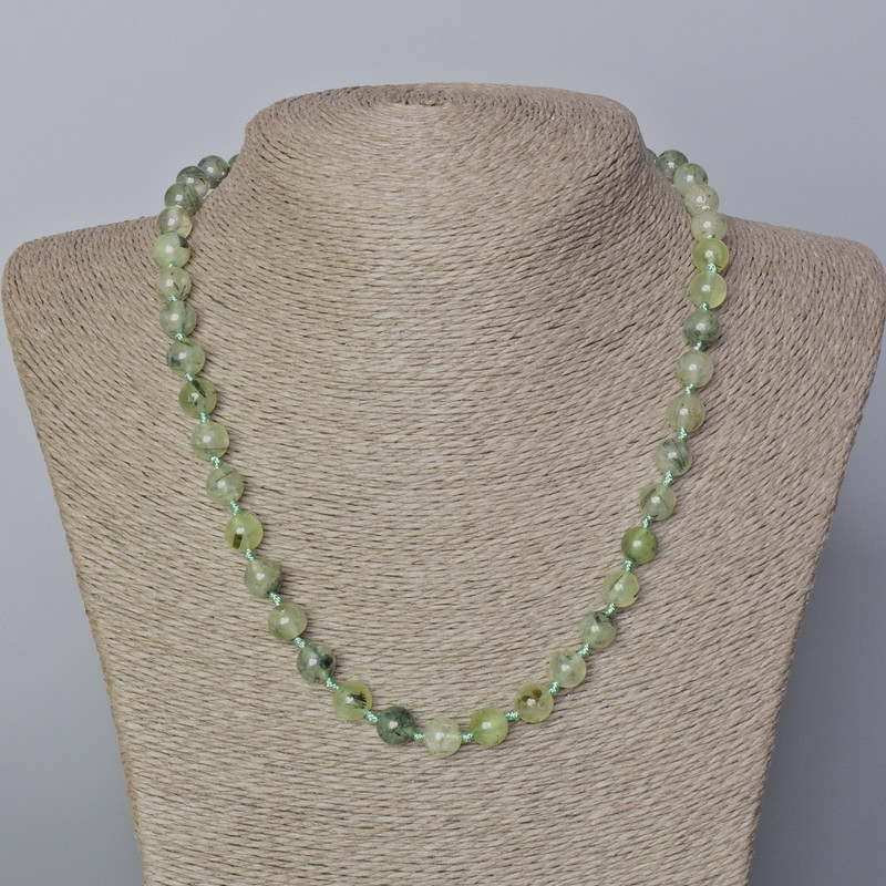Prenite Necklace with natural stone smooth beads, 8 mm diameter, 45–49 cm length