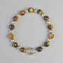 Tiger's Eye Bracelet, Natural Stone, Faceted Bead, 8mm Diameter ± (Stretch), Length 18cm ±, with Metal Inlays