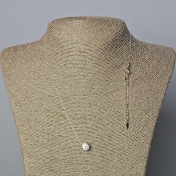 Pendant with white crystal, 8.5 mm diameter, on a threaded with clasp, Xuping Rhodium, thickness 0.8 mm, length 45-50 cm+