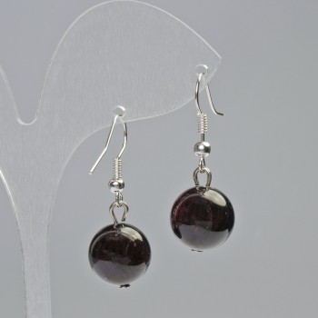 Garnet Earrings, natural stone, smooth beads, diameter 12.5 mm, length 33 mm