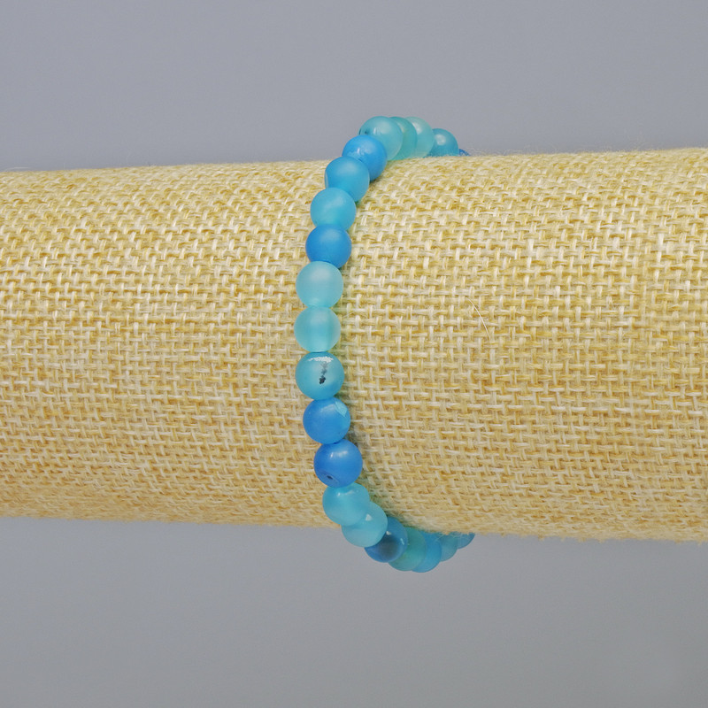 Blue Matte Agate Bracelet, natural stone, smooth beads, 6 mm diameter ± (stretch), length 18 cm+
