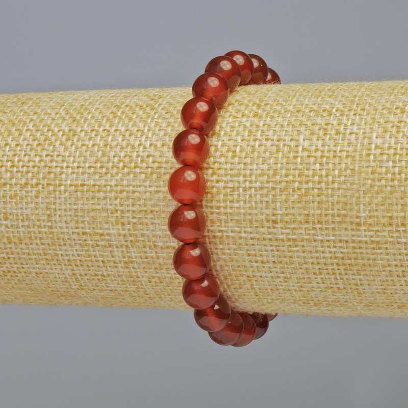 Natural carnelian bracelet with smooth beads, 8 mm diameter ± (stretch), length 18 cm+