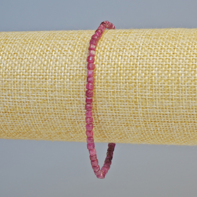 Natural Ruby Bracelet with Faceted Cube Beads, 3 mm Diameter ± (Stretch), Length 18 cm