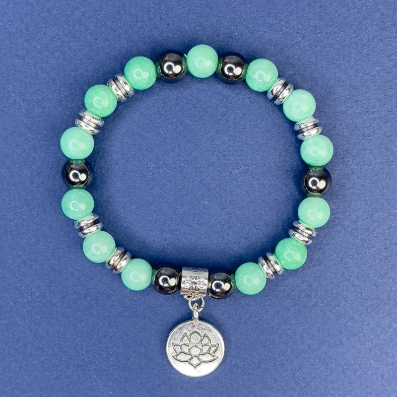 Amazonite and Hematite Bracelet, smooth beads, 8 mm diameter ± (stretch), length 18 cm ± with metal inserts