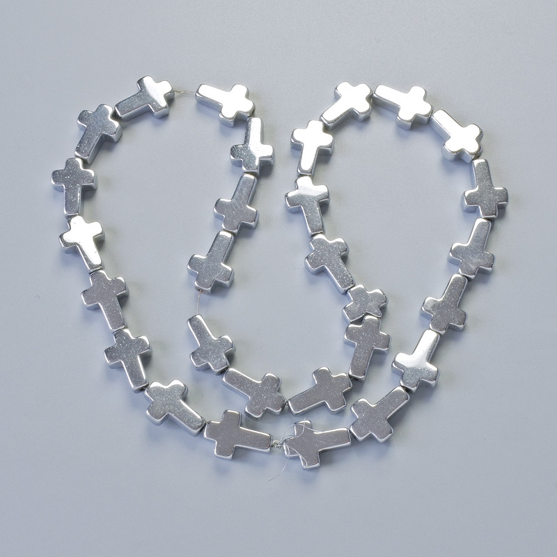 Hematite Beads 'Cross', diameter 10×14×4 mm, length 40 cm ± on thread