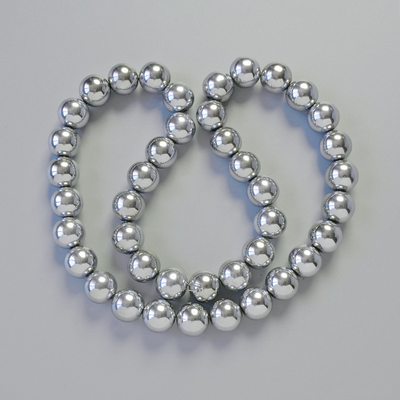 Hematite Beads AAA Ball, Silver Color, 10mm Diameter, 42cm Length on Thread