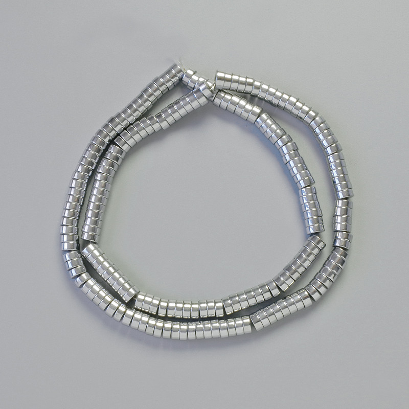 Hematite Rondelle Beads - Silver Color, 5x2 mm, 42 cm Length on Thread