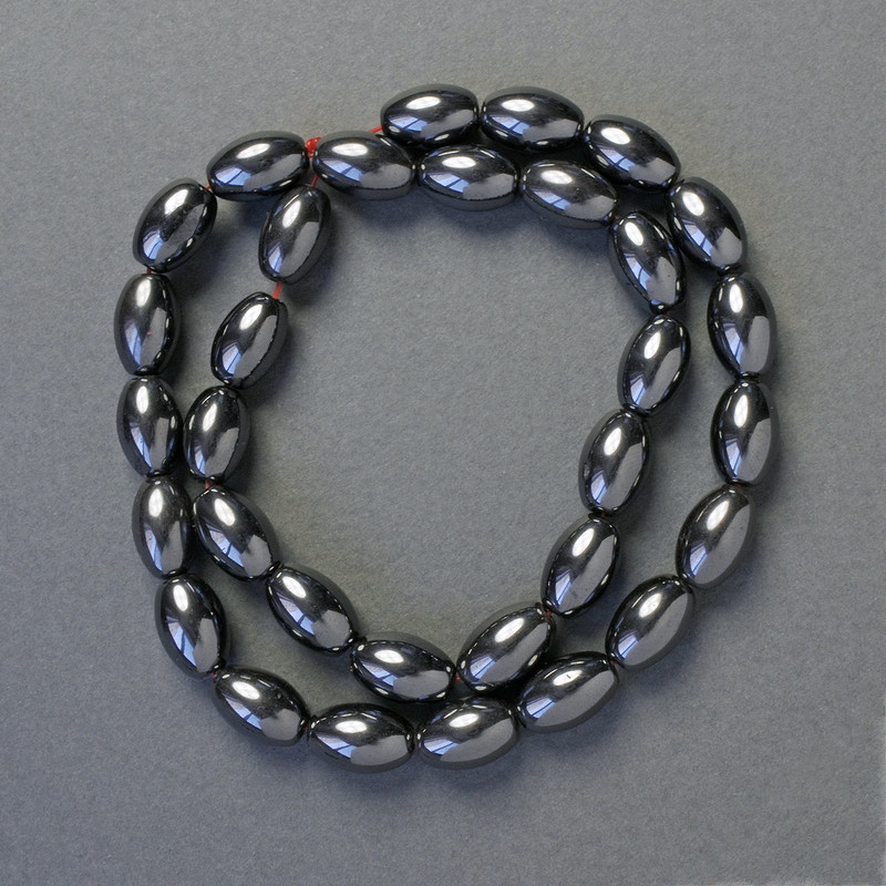 Hematite beads, oval, black, diameter 13x8 mm, length 41 cm, strand
