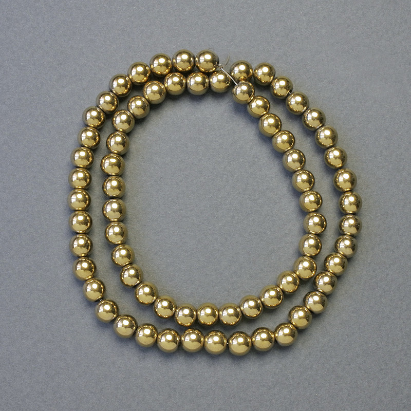Hematite Beads, Smooth Round Balls, Gold Color, 6 mm Diameter, 41 cm Length Strand