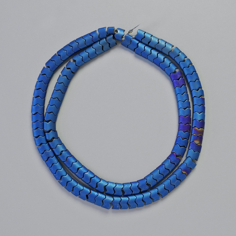 Hematite Beads - Wave Zigzag Snake Form, Matte Blue Color, Diameter 5×4×3 mm ±, Length 38 cm ±, Strand