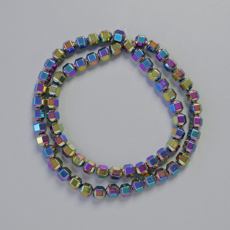 Hematite Beads Hexagonal Multicolor, diameter 5x6 mm, strand length ~42 cm