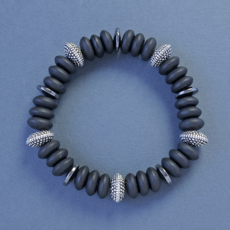 Shungite Rondel Bracelet, diameter 10×4 mm, length 18 cm, stretch with inserts