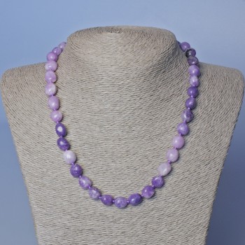 Amethyst Beaded Necklace, Faceted Natural Stone, 10 mm Diameter, 48 cm Length