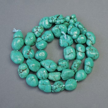 Gavlite Beads, tinted natural stone in "green turquoise" rough nuggets, tumbled, diameter 9x10 mm ±, length 39 cm ± on a strand