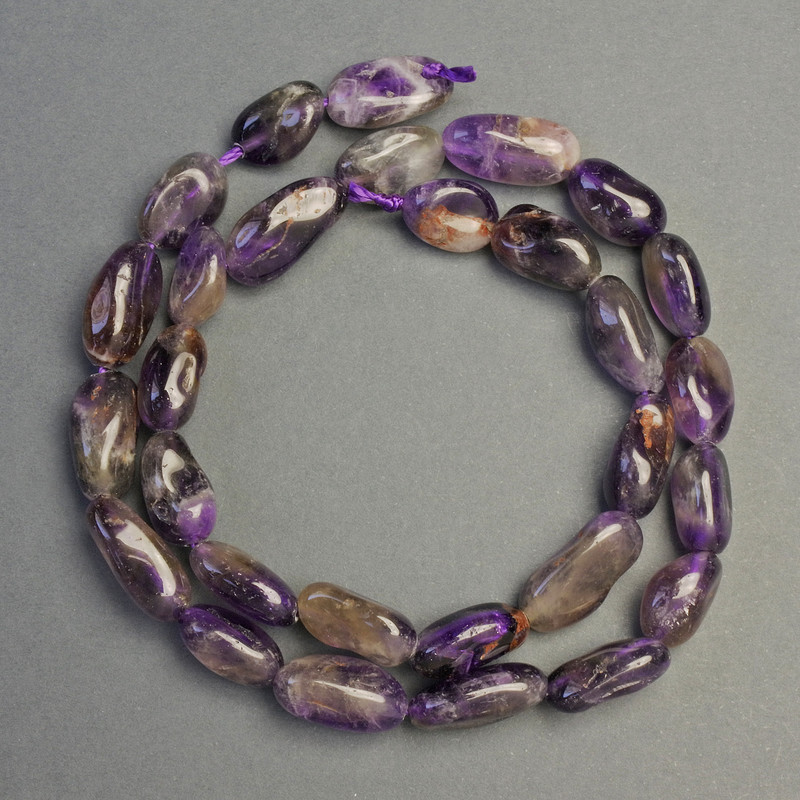 Amethyst Beads on a Thread, Natural Stone, Faceted Drop Shape, Diameter 7×10–12 mm, Length 37 cm
