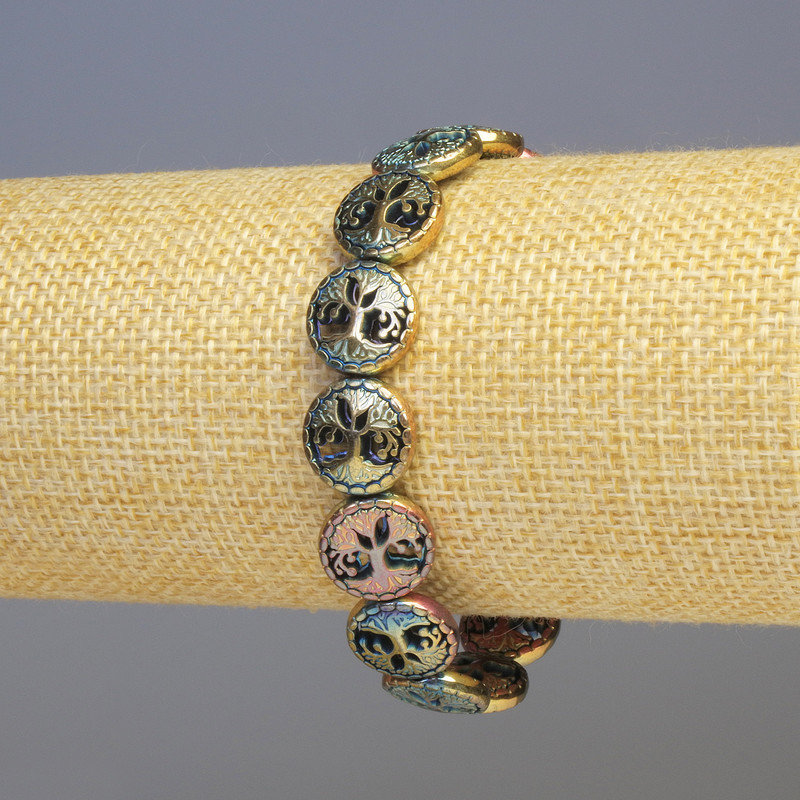 Hematite Bracelet with Multicolor Wood - Matte, diameter 12x4 mm, length 18 cm, stretch